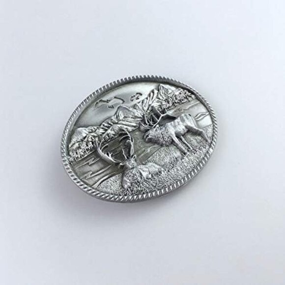 Men's Metallic Vintage Native American Vintage Style Deer Oval Belt Buckle - Picture 3 of 8